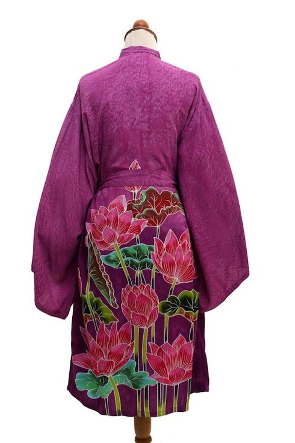 Alternate image for Hand-Painted Lotus Flower Rayon Robe Pink Lotus