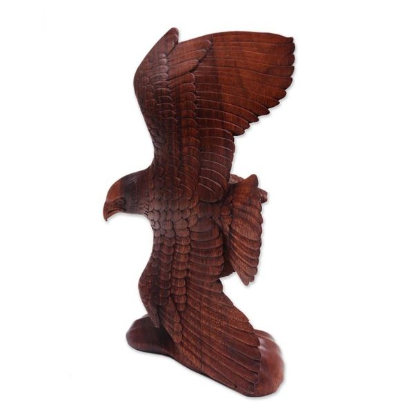 Alternate image for Hand Carved Realistic Wood Eagle Sculpture from Bali Flying Brown Eagle