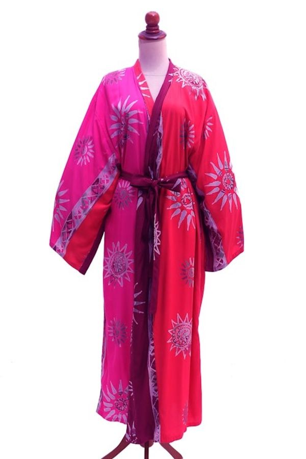 Alternate image for Hot Pink Batik Rayon Robe from Bali Bright Firework