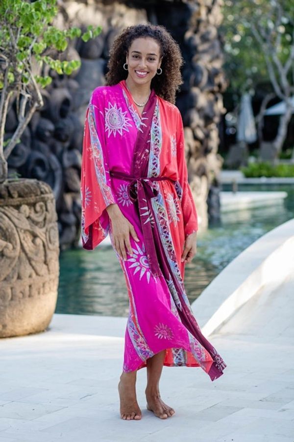 Alternate image for Hot Pink Batik Rayon Robe from Bali Bright Firework