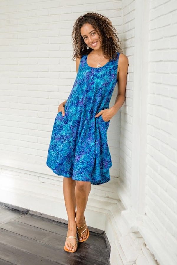 Alternate image for Blue Tie-Dyed Batik Leafy Grove Rayon Sleeveless Tunic Leafy Grove
