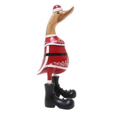 Alternate image for Hand-Crafted Bamboo Root and Teak Wood Santa Duck Figurine Noel Duck