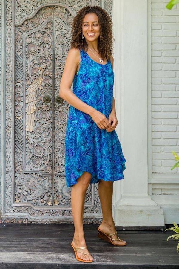 Alternate image for Blue Tie-Dyed Batik Leafy Grove Rayon Sleeveless Tunic Leafy Grove