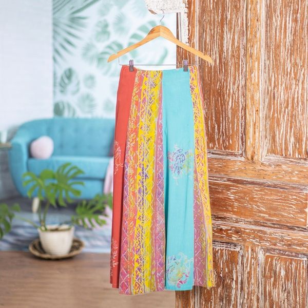 Alternate image for Hand Made Rayon Batik Maxi Skirt Bali Rainbow
