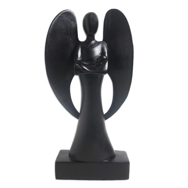 Alternate image for Suar Wood Guardian Angel Sculpture Babys Angel