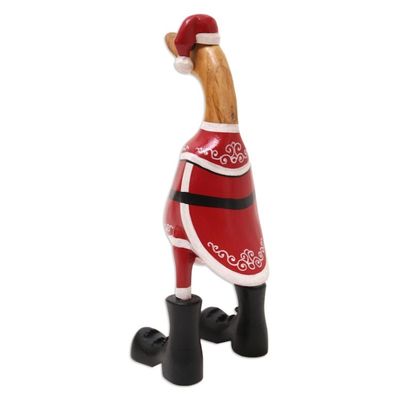 Alternate image for Hand-Crafted Bamboo Root and Teak Wood Santa Duck Figurine Noel Duck