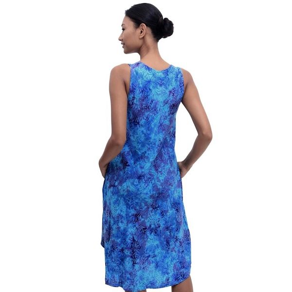 Alternate image for Blue Tie-Dyed Batik Leafy Grove Rayon Sleeveless Tunic Leafy Grove
