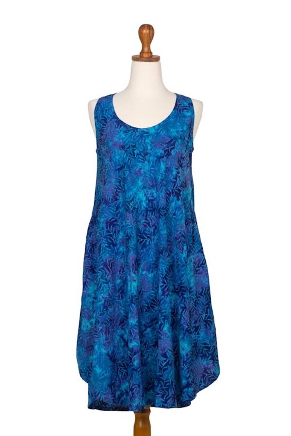 Alternate image for Blue Tie-Dyed Batik Leafy Grove Rayon Sleeveless Tunic Leafy Grove