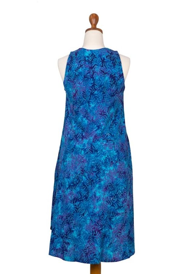 Alternate image for Blue Tie-Dyed Batik Leafy Grove Rayon Sleeveless Tunic Leafy Grove