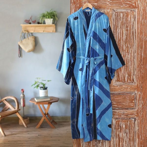 Alternate image for Womens Unique Batik Robe from Indonesia Tropical Sea