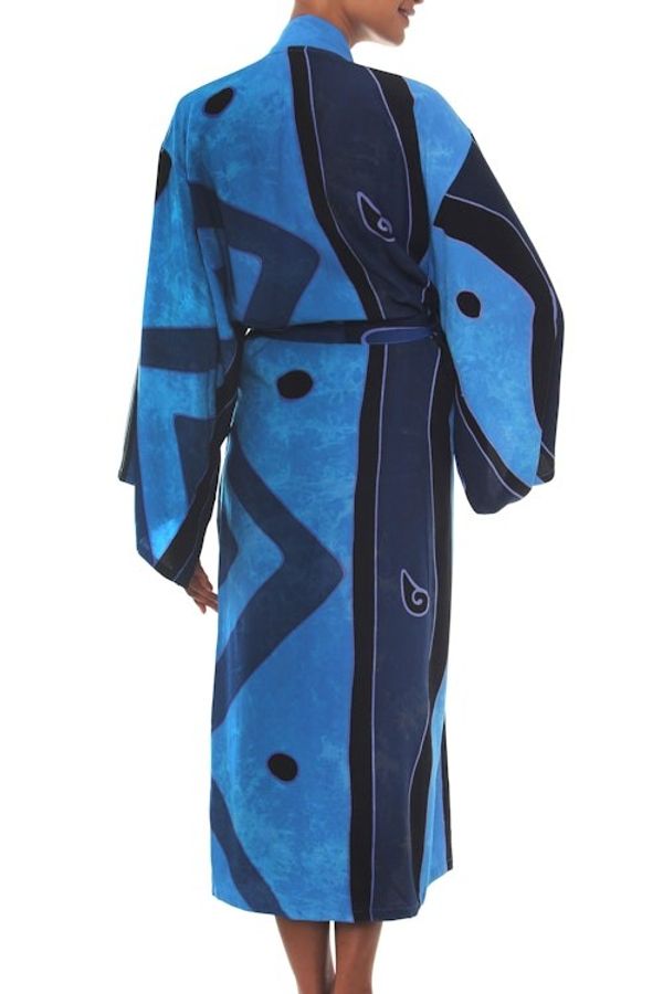 Alternate image for Womens Unique Batik Robe from Indonesia Tropical Sea