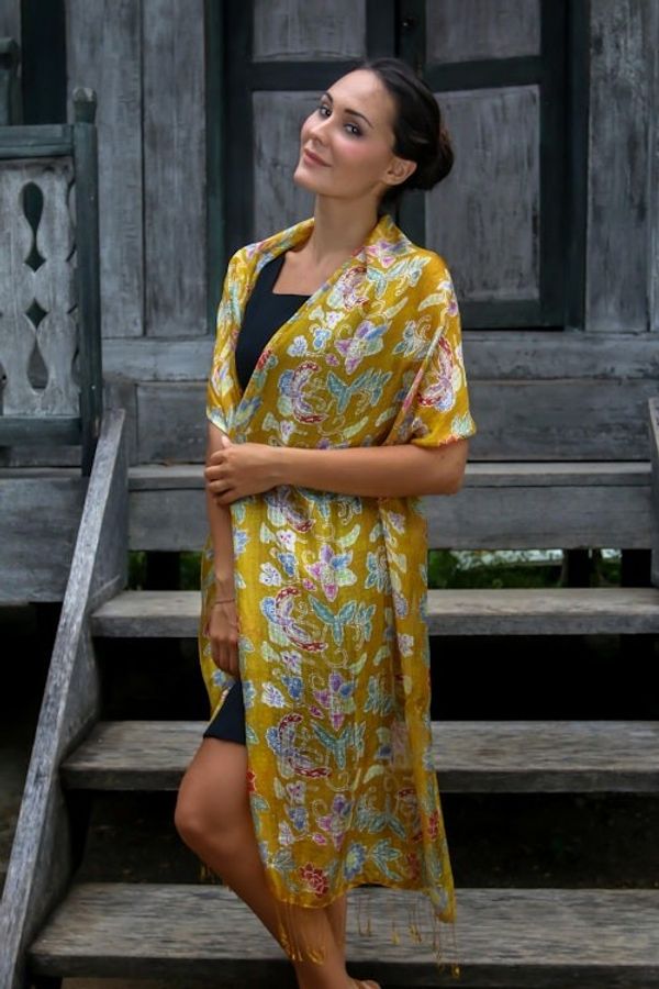 Alternate image for Handmade Batik Silk Shawl Wrap Butterfly Bliss