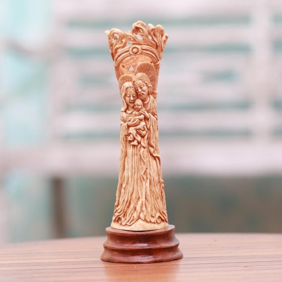 Hand-Carved Bone Nativity Sculpture from Bali 'Birth of Jesus'