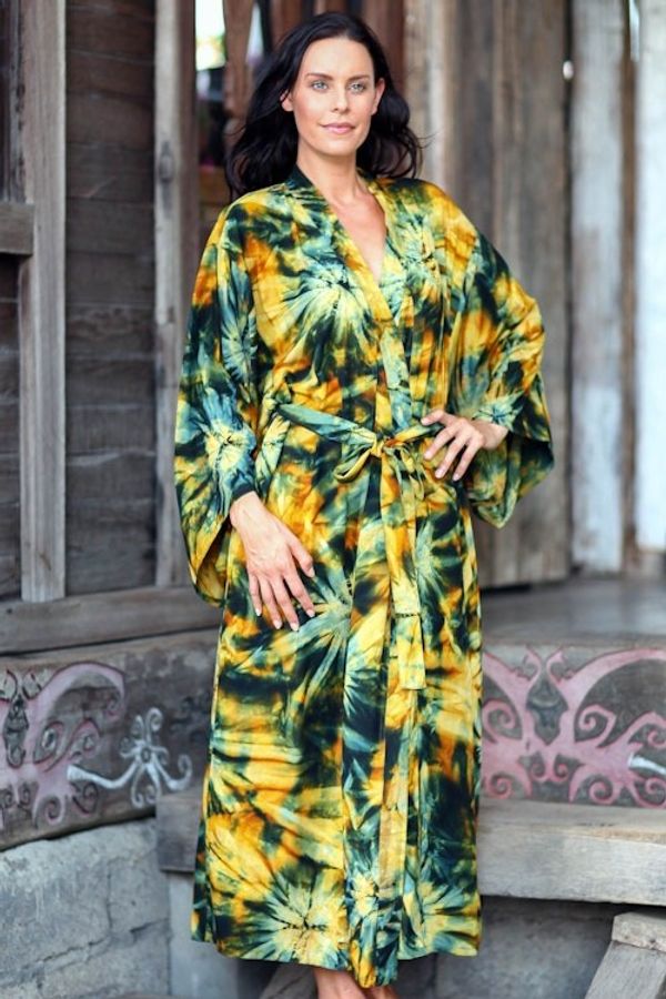 Alternate image for Womens Batik Patterned Robe Golden Firebirds