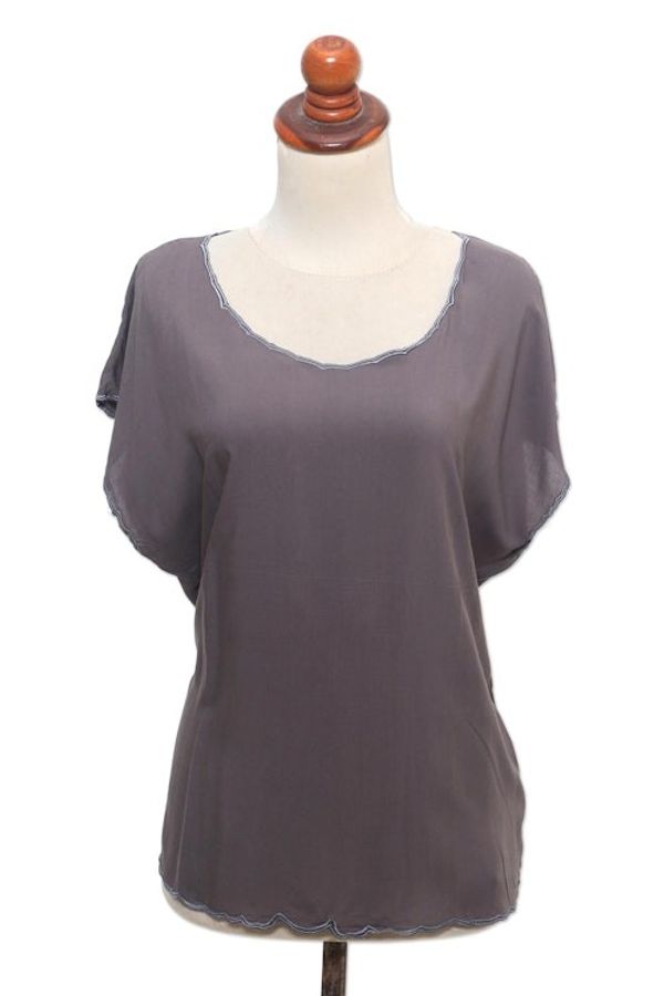 Alternate image for Grey Short-Sleeved Rayon Blouse Coffee Date in Grey