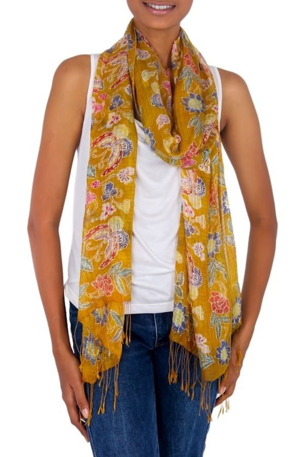 Alternate image for Handmade Batik Silk Shawl Wrap Butterfly Bliss