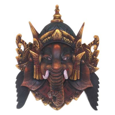 Alternate image for Artisan Crafted Acacia Wood Mask of Ganesha from Bali Bestower of Happiness