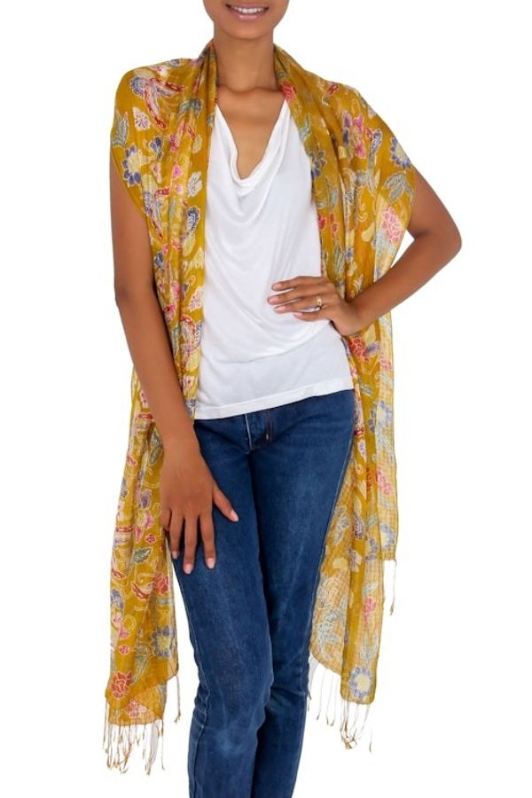 Alternate image for Handmade Batik Silk Shawl Wrap Butterfly Bliss