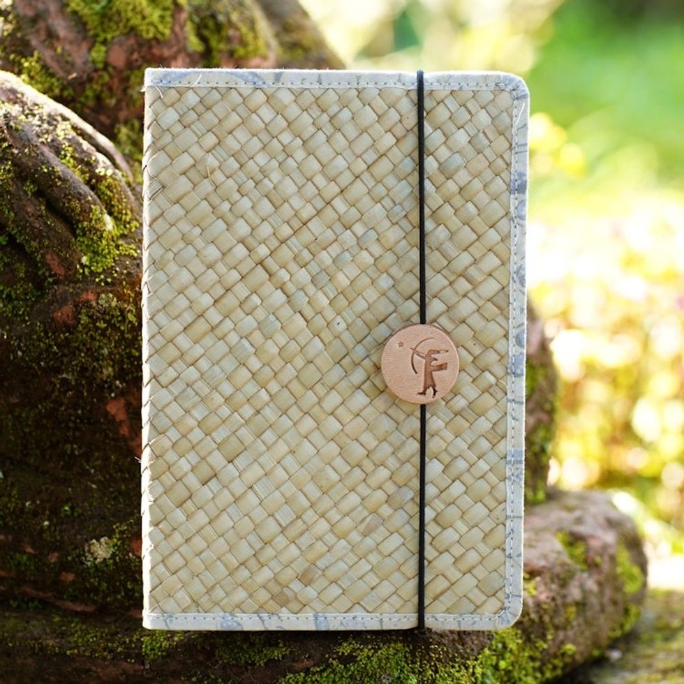 Handcrafted Natural Fiber Journal with Tropical Batik Motifs 'Archer's Memories'