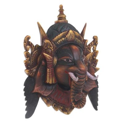 Alternate image for Artisan Crafted Acacia Wood Mask of Ganesha from Bali Bestower of Happiness