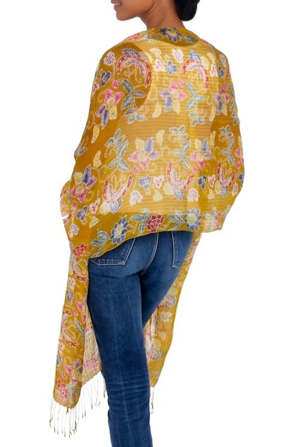 Alternate image for Handmade Batik Silk Shawl Wrap Butterfly Bliss