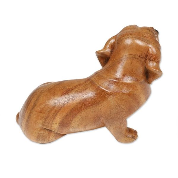 Alternate image for Hand-Carved Wood Figurine of Stretching Brown Dachshund Happy Brown Dachshund