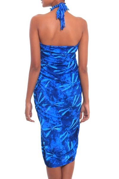 Alternate image for Batik Rayon Sarong in Blue from Bali Dragonfly River