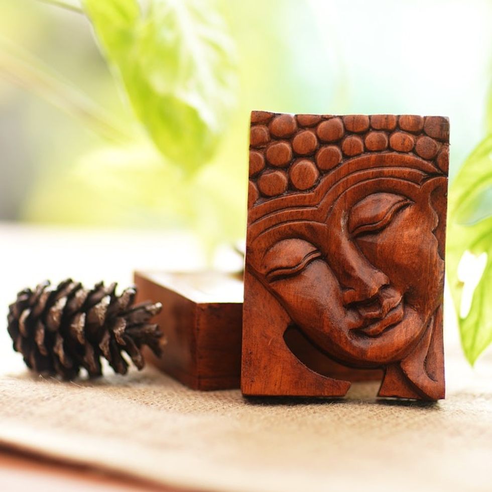 Hand Carved Buddha Motif Puzzle Box from Bali 'Glory of Buddha'