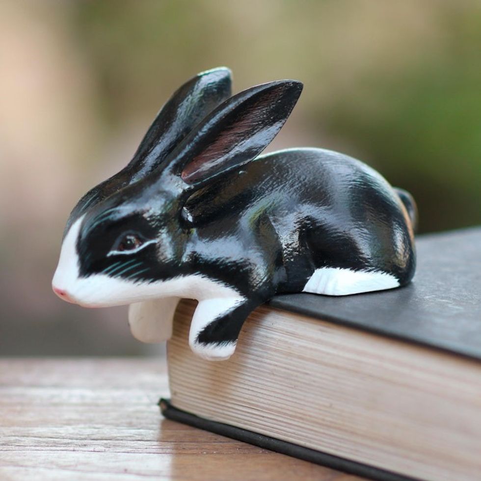 Black and White Curious Bunny Statuette 'Curious in Black and White'