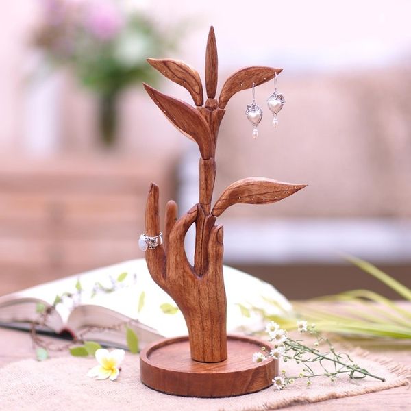 Alternate image for Hand Carved Jempinis Wood Jewelry Holder Plucked From Above