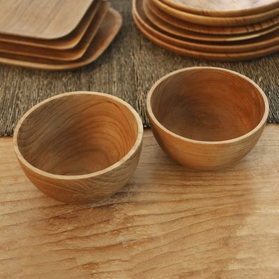 Alternate image for Hand Made Teak Wood Dinner Bowls from Bali Pair Dinner Duo