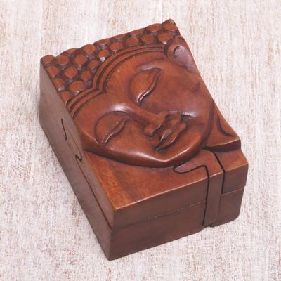 Alternate image for Hand Carved Buddha Motif Puzzle Box from Bali Glory of Buddha