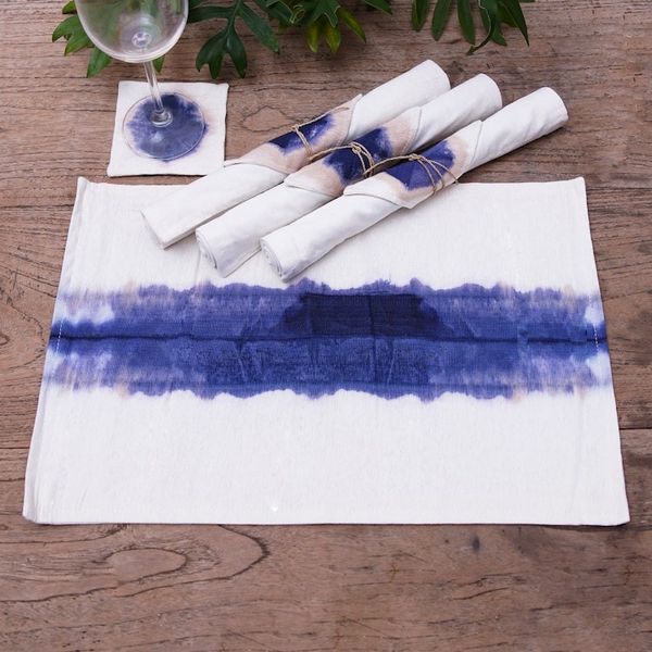 Alternate image for Hand Crafted Placemats and Coasters Set for 4 Indigo River