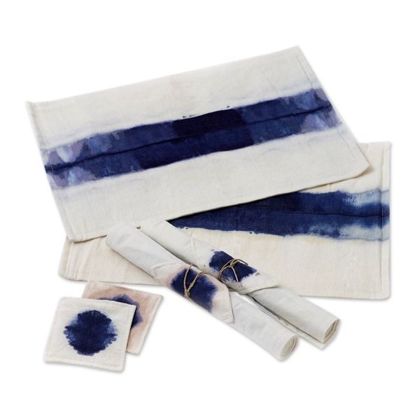 Alternate image for Hand Crafted Placemats and Coasters Set for 4 Indigo River