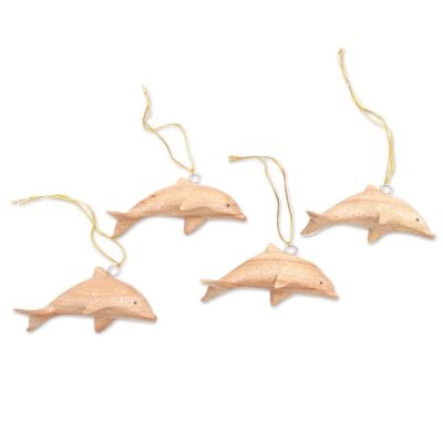 Alternate image for Hand-Carved Wood Dolphin Christmas Ornaments Set of 4 Marvelous Dolphins