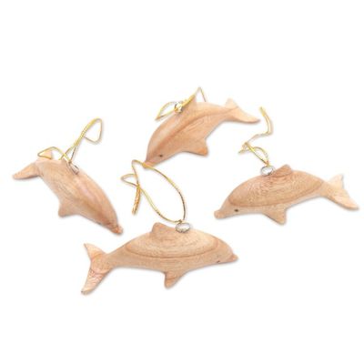 Alternate image for Hand-Carved Wood Dolphin Christmas Ornaments Set of 4 Marvelous Dolphins