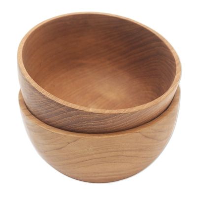 Alternate image for Hand Made Teak Wood Dinner Bowls from Bali Pair Dinner Duo