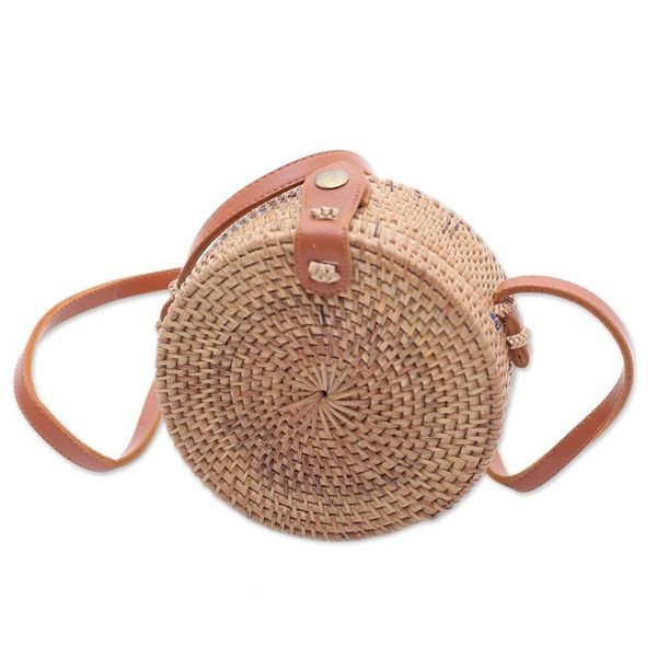 Alternate image for Brown Round Bamboo and Ate Grass Shoulder Bag Brown Wheel