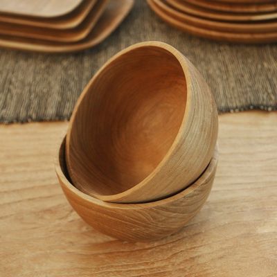 Alternate image for Hand Made Teak Wood Dinner Bowls from Bali Pair Dinner Duo