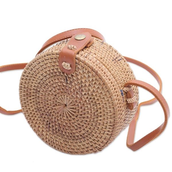 Alternate image for Brown Round Bamboo and Ate Grass Shoulder Bag Brown Wheel