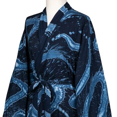 Alternate image for Womens Blue Batik Patterned Robe Sea of Shadows