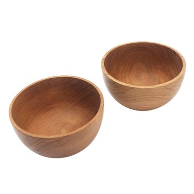 Alternate image for Hand Made Teak Wood Dinner Bowls from Bali Pair Dinner Duo