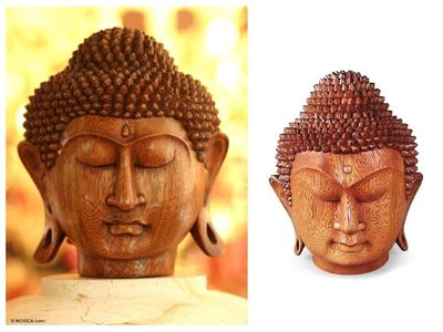 Alternate image for Buddha Head Sculpture in Balinese Suar Wood Buddha Head