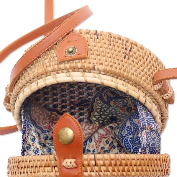 Alternate image for Brown Round Bamboo and Ate Grass Shoulder Bag Brown Wheel