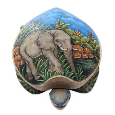 Alternate image for Hand Carved and Painted Turtle Box with Elephant Motif Turtle and Elephant