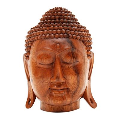 Alternate image for Buddha Head Sculpture in Balinese Suar Wood Buddha Head