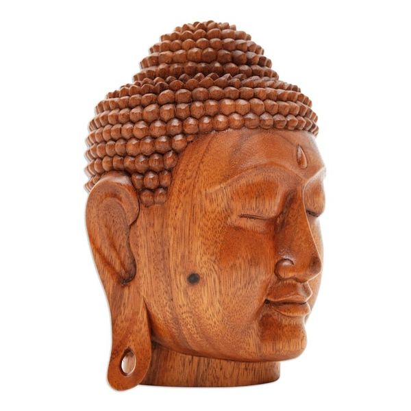 Alternate image for Buddha Head Sculpture in Balinese Suar Wood Buddha Head