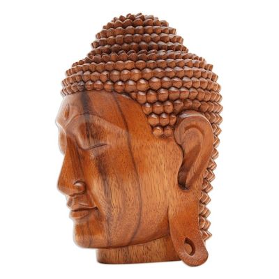 Alternate image for Buddha Head Sculpture in Balinese Suar Wood Buddha Head
