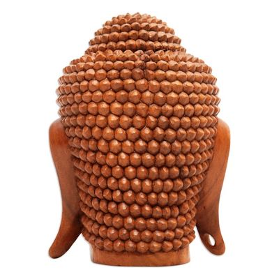 Alternate image for Buddha Head Sculpture in Balinese Suar Wood Buddha Head