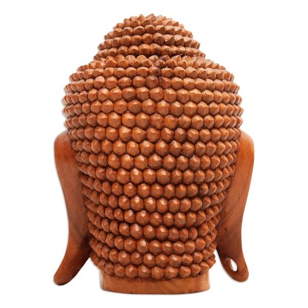 Alternate image for Buddha Head Sculpture in Balinese Suar Wood Buddha Head